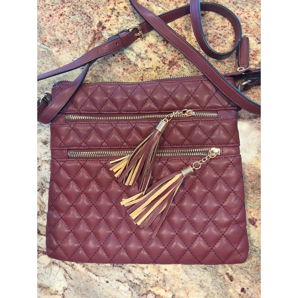 LOVEVOOK Quilted Vegan Leather Crossbody Purse – Adjustable Strap, Burgundy NWOT - Picture 7 of 12